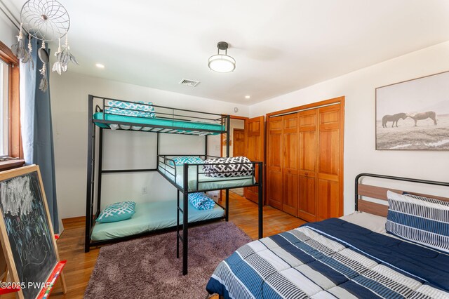 65 N Shore Dr, Albrightsville, PA 18210 - bedroom with visible vents, recessed lighting, light wood finished floors, and a closet