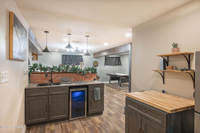 65 N Shore Dr, Albrightsville, PA 18210 - bar with wood finished floors, a sink, pendant lighting, and wine cooler