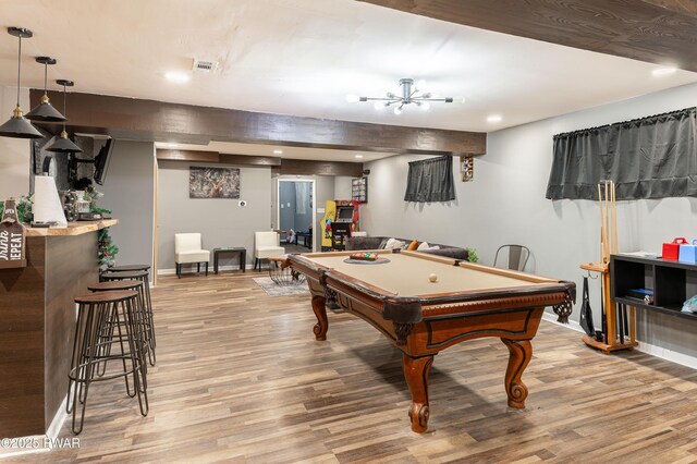 65 N Shore Dr, Albrightsville, PA 18210 - recreation room with visible vents, billiards, baseboards, and light wood-type flooring