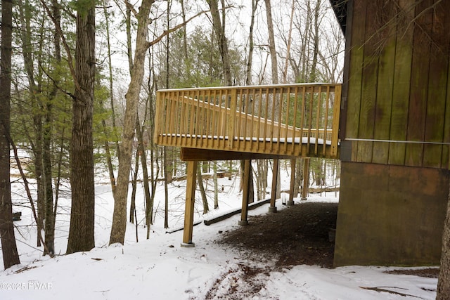 view of snow covered deck