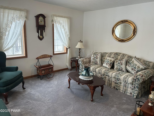 living room featuring carpet flooring and a wealth of natural light