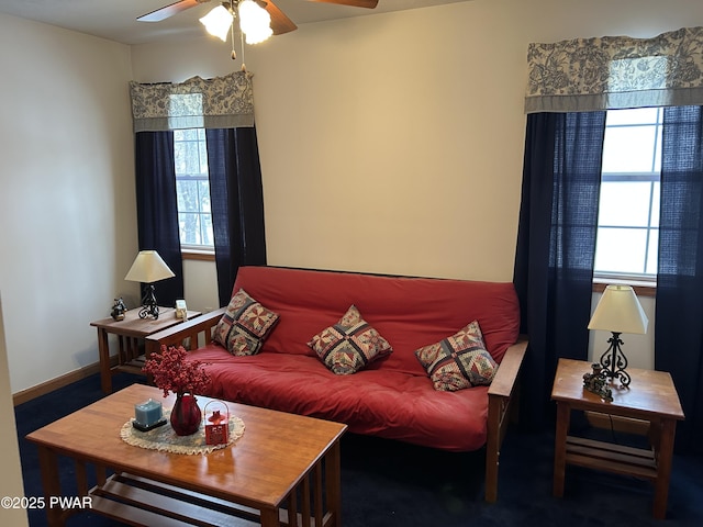 living room featuring ceiling fan