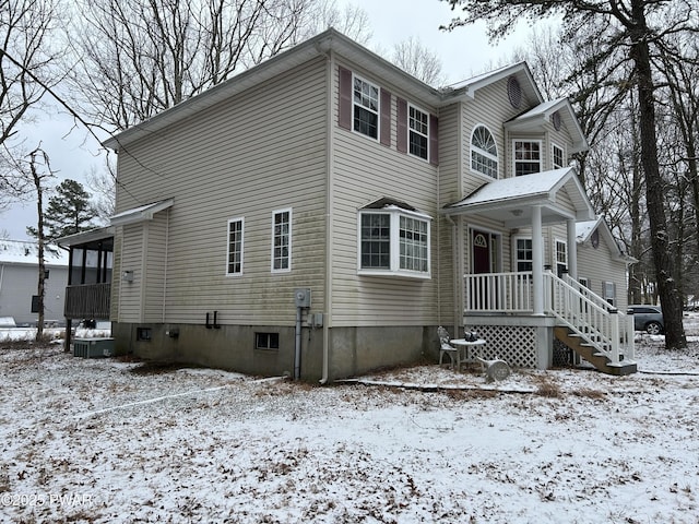 view of snow covered exterior