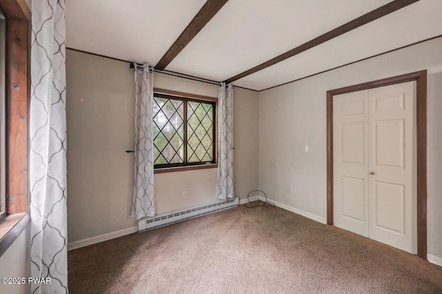 268 S Fairway Dr, Lake Ariel, PA 18436 - carpeted empty room with baseboard heating and beam ceiling