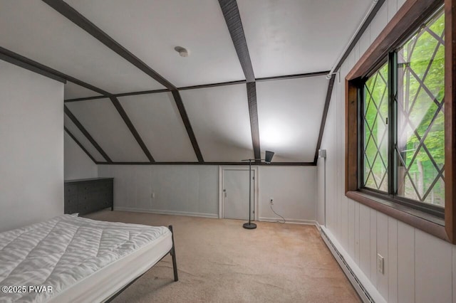 268 S Fairway Dr, Lake Ariel, PA 18436 - carpeted bedroom with a baseboard radiator and lofted ceiling