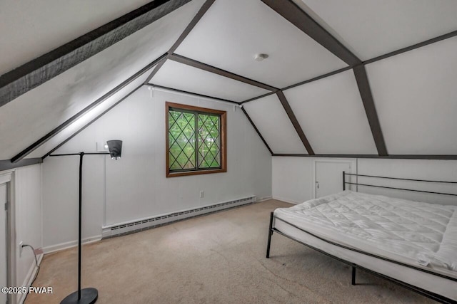 268 S Fairway Dr, Lake Ariel, PA 18436 - carpeted bedroom with a baseboard heating unit and vaulted ceiling