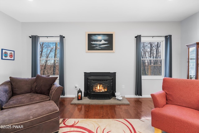 living room with dark wood-type flooring