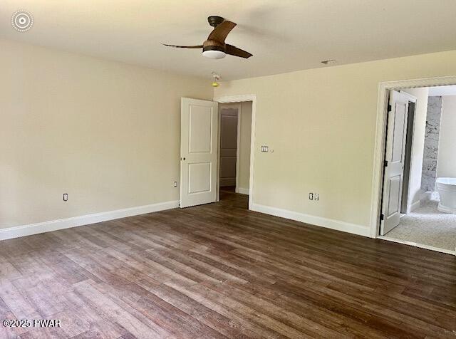 119 Lenape Dr, Milford, PA 18337 - unfurnished bedroom featuring dark wood finished floors and ceiling fan
