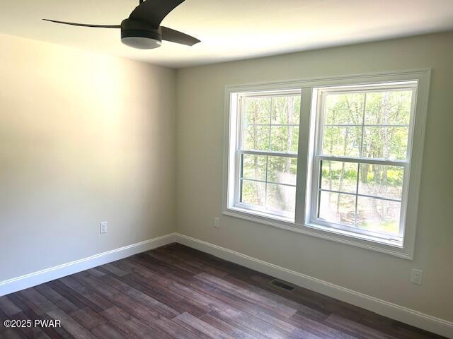 119 Lenape Dr, Milford, PA 18337 - unfurnished room featuring ceiling fan, dark wood finished floors, and plenty of natural light