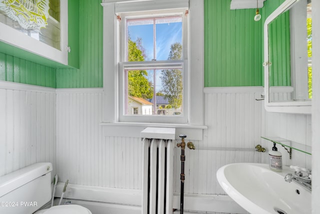 bathroom featuring toilet, a healthy amount of sunlight, and sink