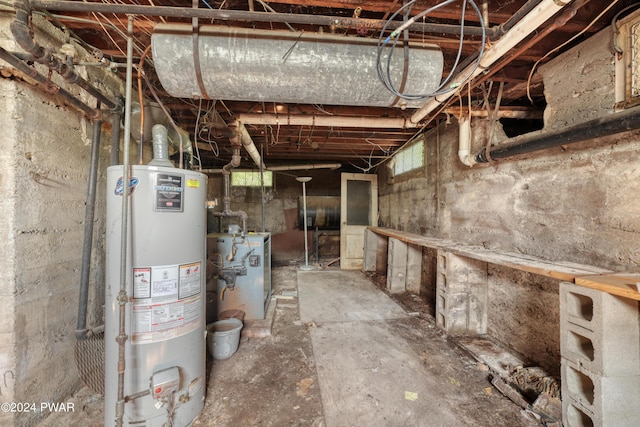 basement featuring gas water heater