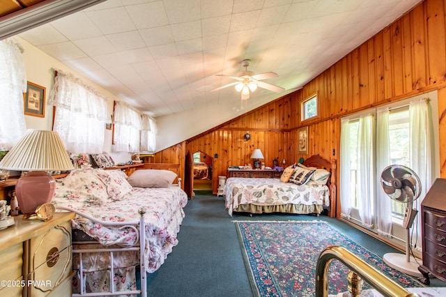 114 Springbrook Ln, Greentown, PA 18426 - carpeted bedroom with wood walls and vaulted ceiling