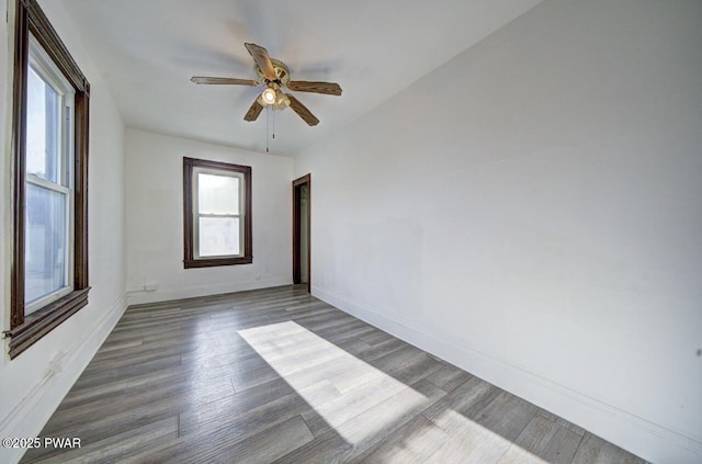 empty room featuring ceiling fan and wood-type flooring