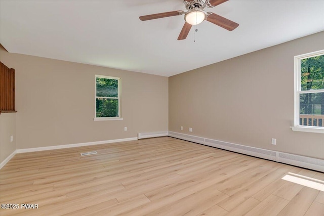 1039 Towpath Rd, Hawley, PA 18428 - unfurnished room featuring light wood finished floors, a baseboard radiator, and a ceiling fan