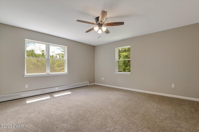 1039 Towpath Rd, Hawley, PA 18428 - empty room featuring baseboard heating, carpet flooring, and a ceiling fan