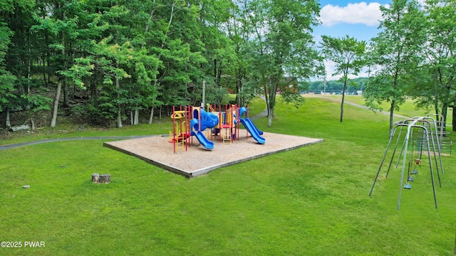 view of play area with a yard