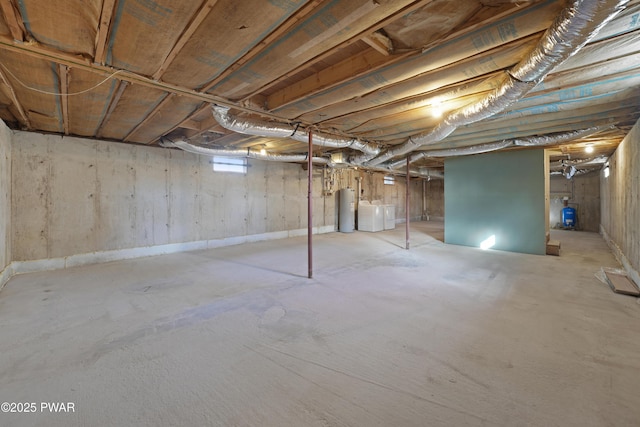 basement featuring washer / dryer and water heater