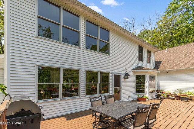 119 Canoebrook Dr, Hawley, PA 18428 - wooden terrace featuring outdoor dining area and area for grilling