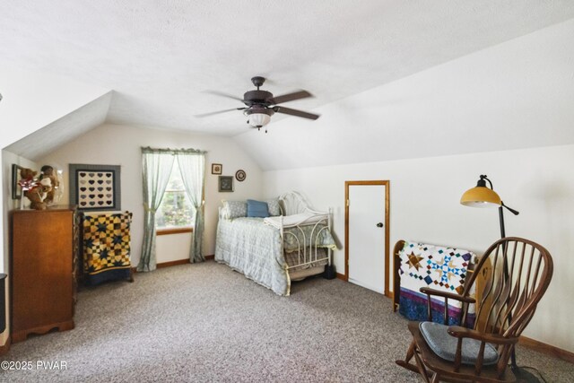 119 Canoebrook Dr, Hawley, PA 18428 - bedroom featuring vaulted ceiling, carpet flooring, baseboards, and a ceiling fan