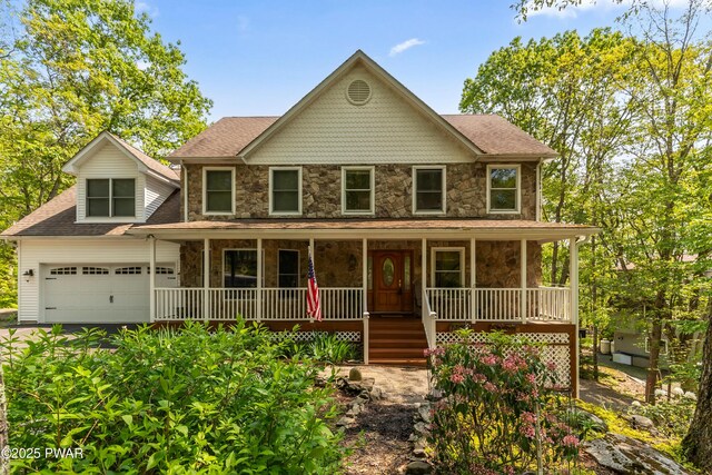 119 Canoebrook Dr, Hawley, PA 18428 - victorian home with stone siding, covered porch, and a shingled roof