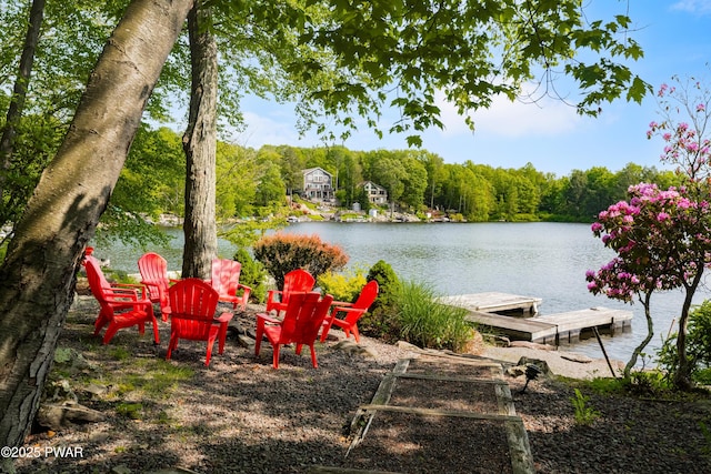 1749 Rockpoint Ct, Lake Ariel, PA 18436 - view of yard featuring a water view, a boat dock, and a forest view