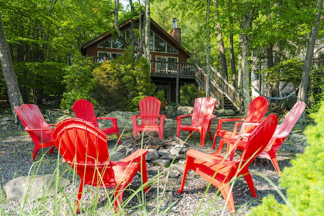 1749 Rockpoint Ct, Lake Ariel, PA 18436 - view of yard with a fire pit, stairway, and a wooden deck