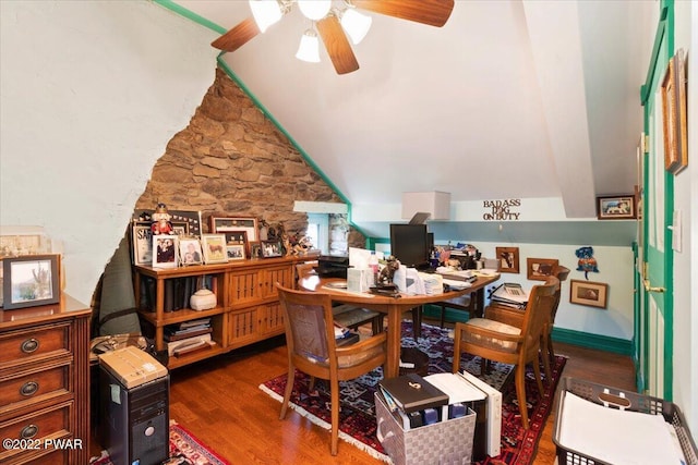 dining room featuring dark hardwood / wood-style floors and ceiling fan