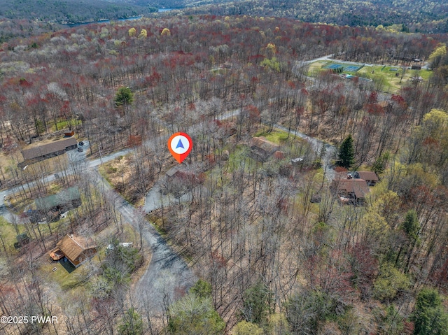 aerial view with a wooded view