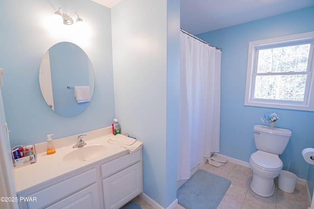 92 Thornwood Ter, Lake Ariel, PA 18436 - bathroom featuring tile patterned floors, a shower with shower curtain, toilet, vanity, and baseboards