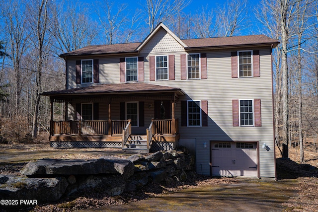 92 Thornwood Ter, Lake Ariel, PA 18436 - view of front of home with a porch, an attached garage, and dirt driveway