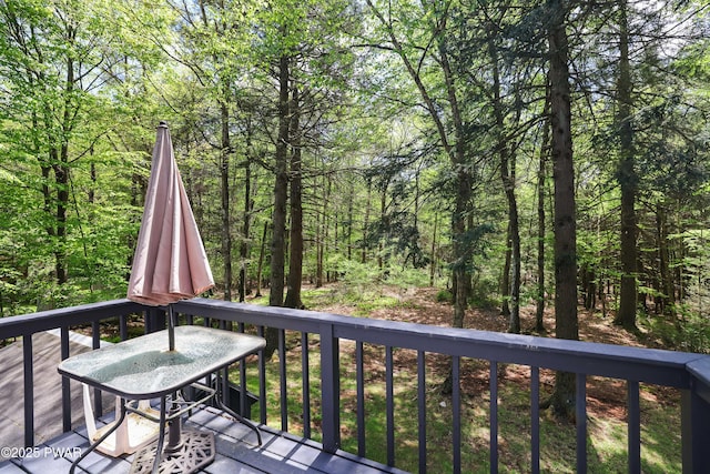 146 Country Club Dr, Thornhurst, PA 18424 - wooden deck with a forest view
