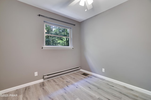 146 Country Club Dr, Thornhurst, PA 18424 - spare room featuring a baseboard radiator, wood finished floors, and a ceiling fan