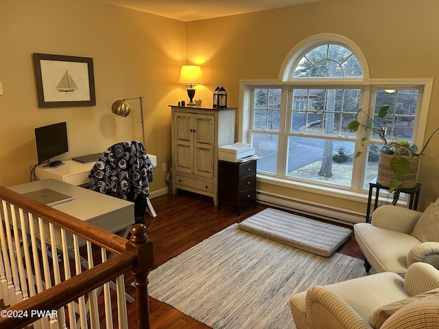 office area with dark hardwood / wood-style flooring