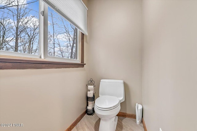 bathroom with hardwood / wood-style floors and toilet