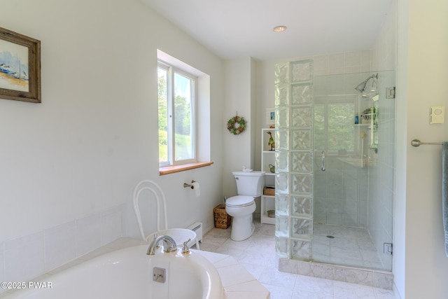 113 Jacobs Ladder Rd, Starrucca, PA 18462 - full bathroom featuring a stall shower, a garden tub, and baseboard heating