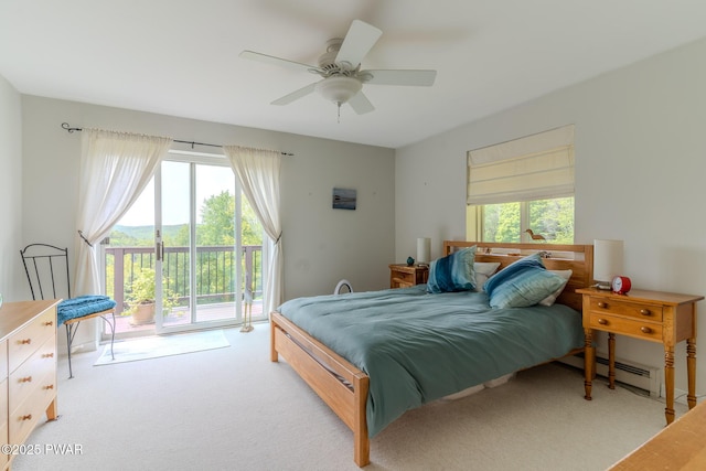 113 Jacobs Ladder Rd, Starrucca, PA 18462 - bedroom with access to outside, light carpet, baseboard heating, and a ceiling fan