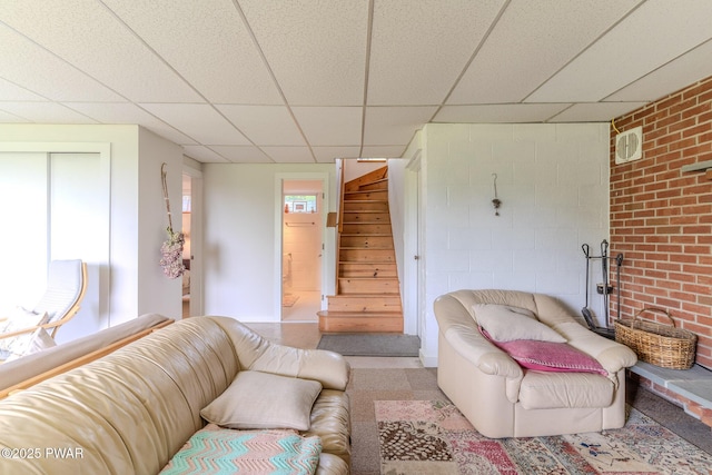 113 Jacobs Ladder Rd, Starrucca, PA 18462 - living room with stairway and a paneled ceiling