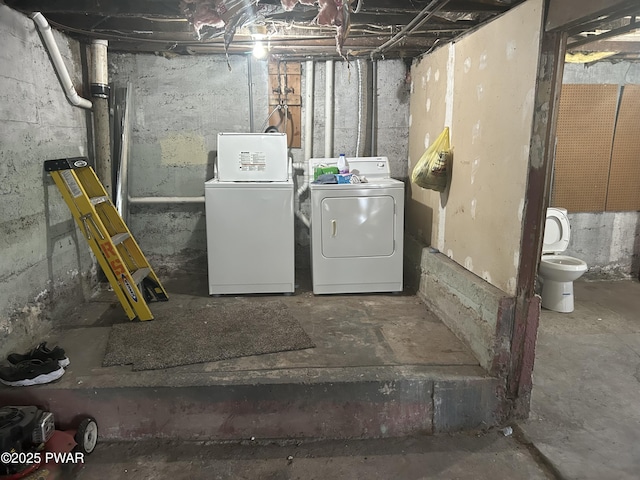 unfinished below grade area with separate washer and dryer