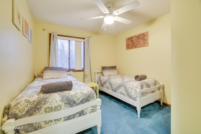 bedroom with baseboards, a ceiling fan, and carpet floors