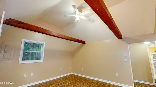 140 Algonquin Rd, Shohola, PA 18458 - additional living space featuring a ceiling fan, wood finished floors, lofted ceiling, and electric panel