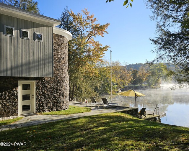 exterior space featuring a water view