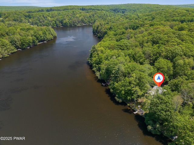 102 Lake Run, Greentown, PA 18426 - aerial overview of property's location featuring a heavily wooded area and a large body of water