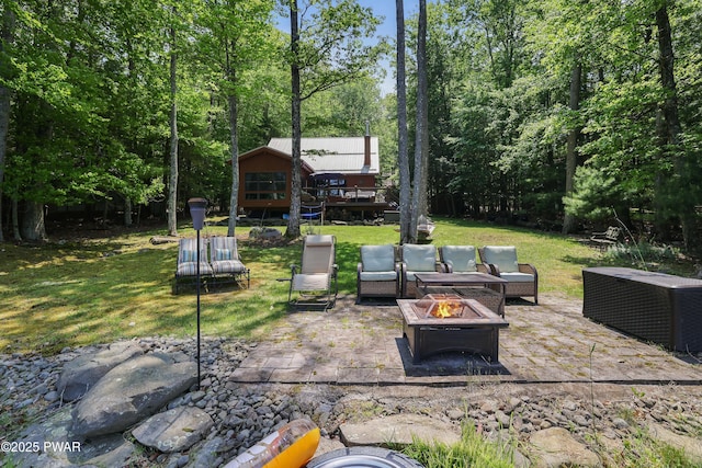 102 Lake Run, Greentown, PA 18426 - view of patio / terrace with an outdoor living space with a fire pit