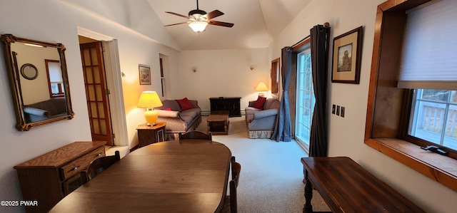640 Rte 434, Shohola, PA 18458 - living area featuring lofted ceiling, carpet, and ceiling fan