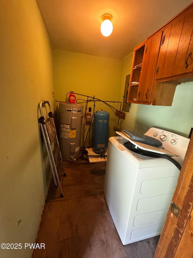 1350 Rt 390, Greentown, PA 18426 - washroom featuring washer / dryer, cabinet space, water heater, and electric panel
