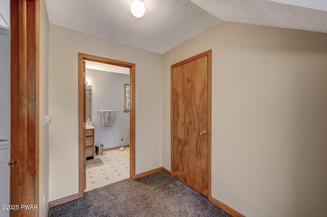 98 Roamingwood Rd, Lake Ariel, PA 18436 - corridor featuring carpet floors, baseboards, a textured ceiling, and vaulted ceiling