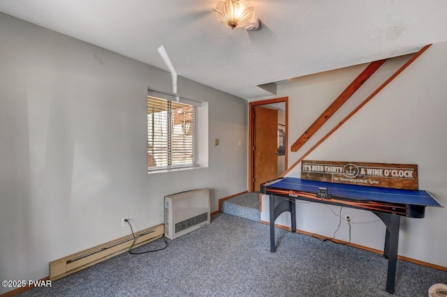 98 Roamingwood Rd, Lake Ariel, PA 18436 - game room with a baseboard heating unit, heating unit, baseboards, and carpet floors