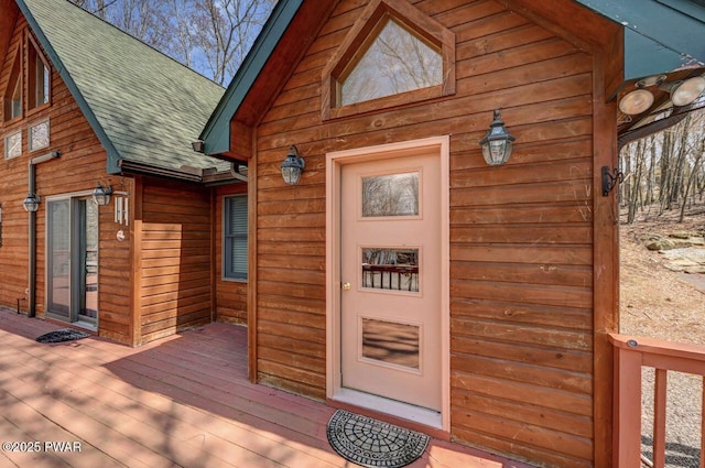 98 Roamingwood Rd, Lake Ariel, PA 18436 - property entrance featuring a shingled roof