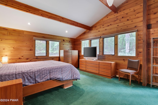10 Cove Point Cir, Lakeville, PA 18438 - bedroom featuring wood walls, carpet floors, and recessed lighting