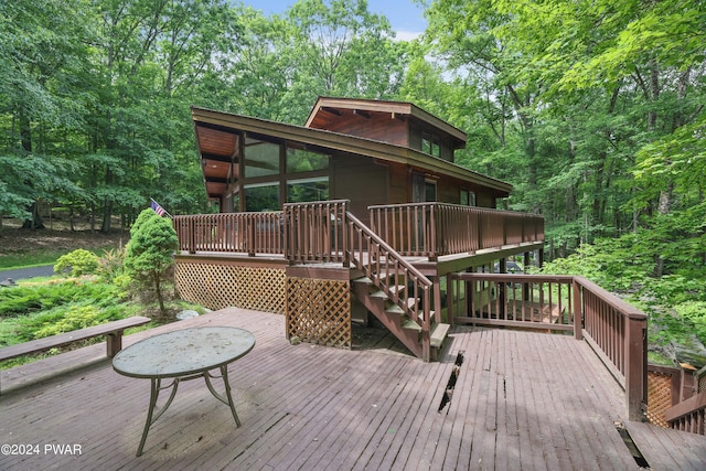 10 Cove Point Cir, Lakeville, PA 18438 - wooden deck featuring stairway